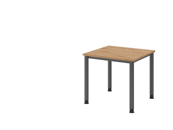 Bureau Hammerbacher HS08, 80 x 80 cm, plateau : chêne noueux, épaisseur 25 mm, structure à 4 pieds en graphite, hauteur de travail 68,5-81 cm, réglable en continu, VHS08/R/G