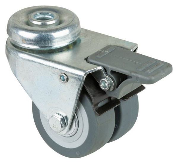 Appareil à rouleaux BS double rouleau avec frein, largeur 2x18 mm, Ø50 mm, jusqu'à 60 kg, bande de roulement en caoutchouc gris, roulement à billes, lot de 4, B121.A85.050