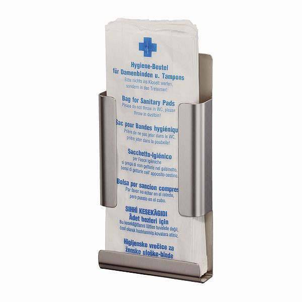 Support de sac hygiénique Air Wolf, série Omicron II, H x L x P : 260 x 130 x 40 mm, acier inoxydable brossé, 35-792