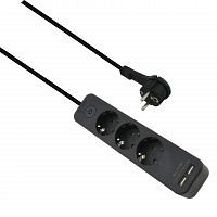 Bloc multiprise Helos ADVANCED, 3 voies, chargeur USB noir, 1,5 m, avec interrupteur, 262818