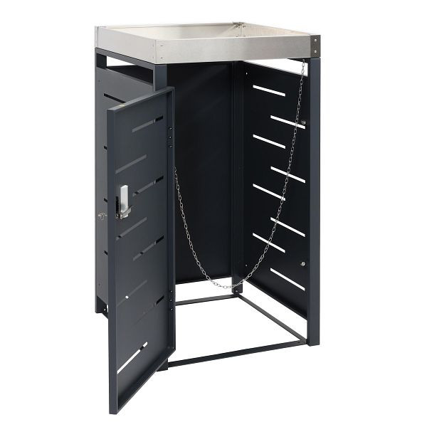 Mendler 1 habillage poubelle sur roulettes HWC-H40b, bac bac sur roulettes, bac à plantes combo inox-métal 24kg 101x51x59 extensible, 99042