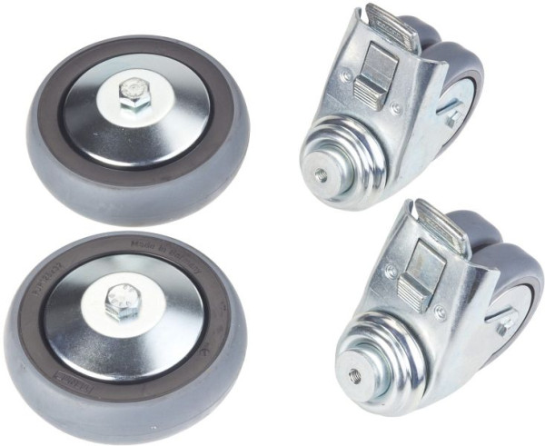 Jeu de roues Hazet, composé de : 2 roues à disque, Ø 125 mm, complètes 2 roulettes pivotantes doubles, Ø 75 mm, avec freins, 160-0119