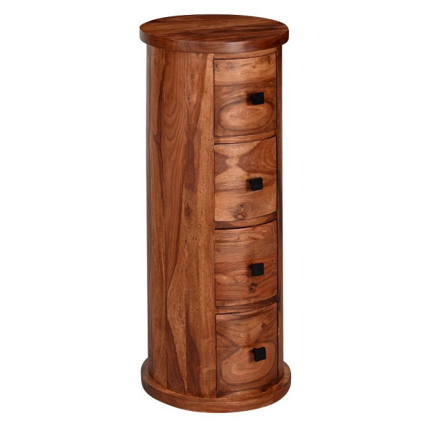 Wohnling Design Buffet en Bois Massif Sheesham 35x85x35 cm, avec 4 Tiroirs, Rond, WL6.148