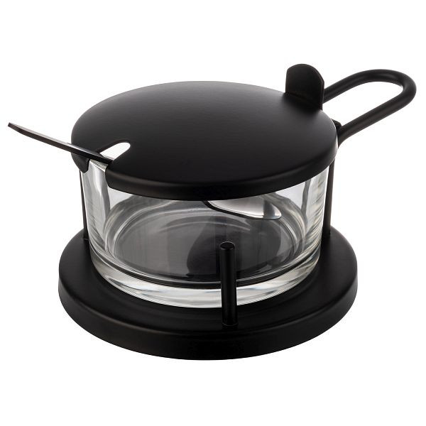 APS Huilier à parmesan -CLASSIC-, Ø 11 x 7 cm, verre, acier inoxydable, noir, avec cuillère, 0,18 litre, 40333