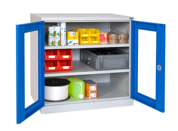 Armoires en acier SOFAME avec portes vitrées L 1000 x P 500 x H 1950, avec 4 étagères, gris clair RAL 7035/gris clair RAL 7035, W030050001GCGC