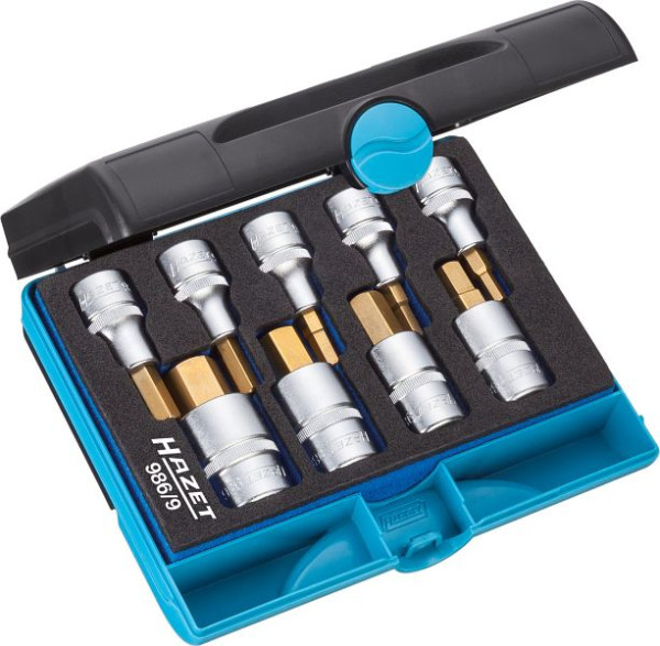 Jeu de douilles tournevis Hazet, carré creux 12,5 mm, profil à six pans creux, 5 - 19, nombre d'outils : 9, version courte, 986/9
