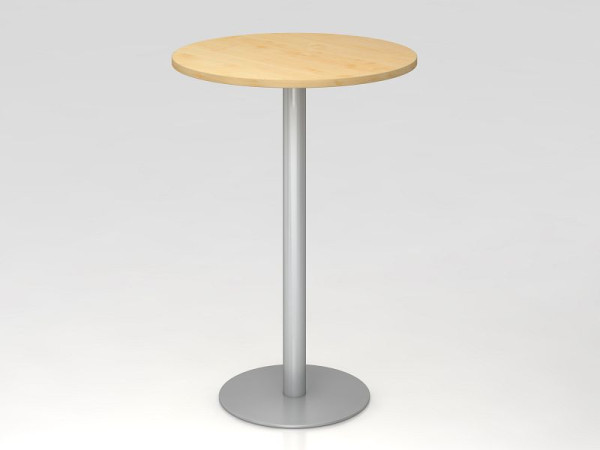 Table de bar Hammerbacher 80cm ronde érable/argent, structure argentée, VSTH08/3/S