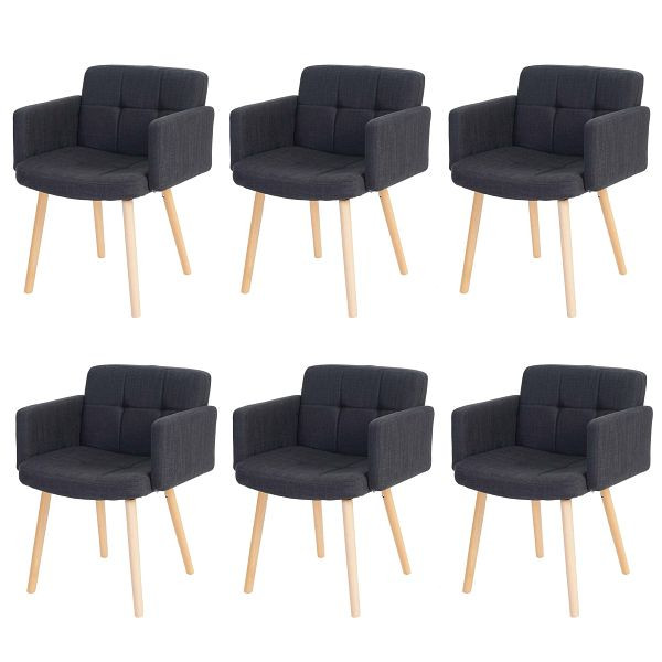 Ensemble de 6 chaises de salle à manger Mendler Orlando II, chaises de cuisine, design rétro, textile, gris foncé, 6x49609