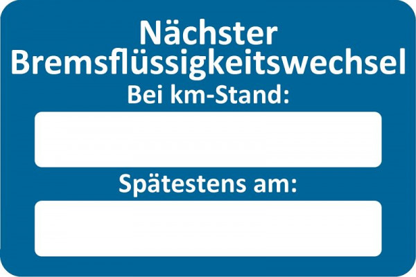 Autocollant service client Eichner, bleu, texte : Prochaine vidange de liquide de frein à, UE : 250 pièces, 9220-00057