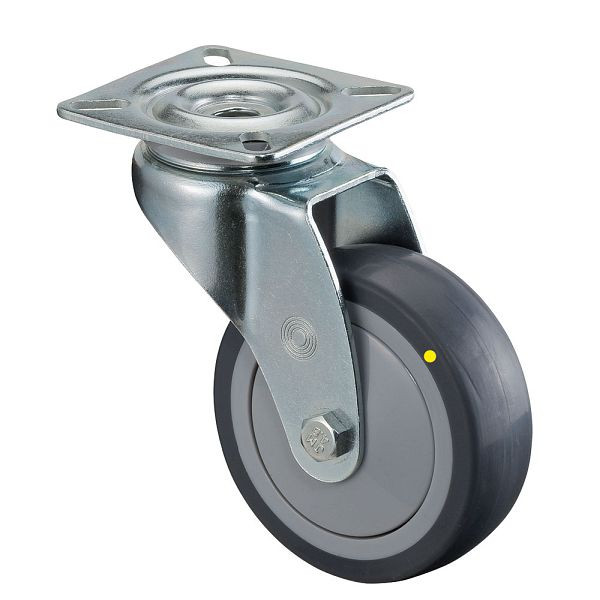 Rouleau d'appareil BS rollers, plaque, largeur 24 mm, Ø75 mm, 60 kg, bande de roulement en caoutchouc gris, conducteur d'électricité, roulement à billes, lot de 4, A300.A89.075