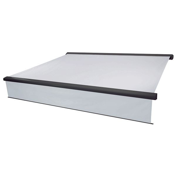 Store banne à coffre électrique Mendler T124, cantonnière extensible 4x3m, crème acrylique, anthracite, 58295+34295+58312