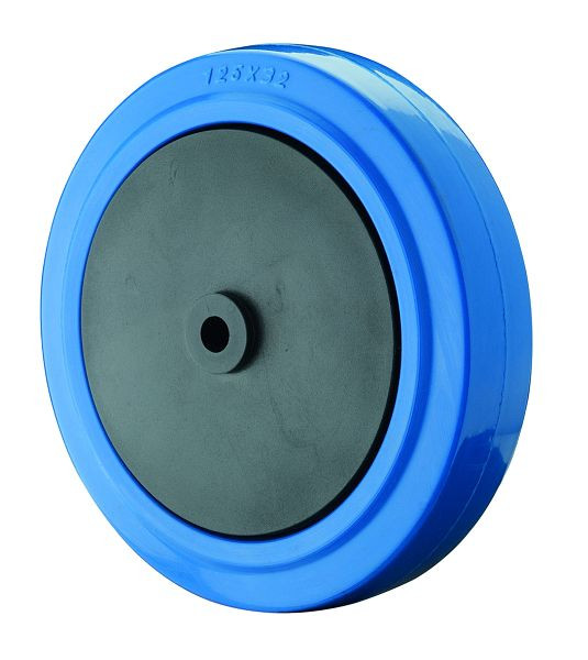 Roue en caoutchouc BS Wheels, largeur de roue 32 mm, Ø de roue 80 mm, capacité de charge 120 kg, pneus élastiques bleus, corps de roue en plastique, roulements à billes, lot de 8, B62.081