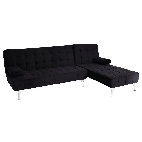 Canapé-lit Mendler HWC-K22, canapé d'angle canapé, surface de couchage fonction couchage gauche/droite, velours noir, 89565+89732