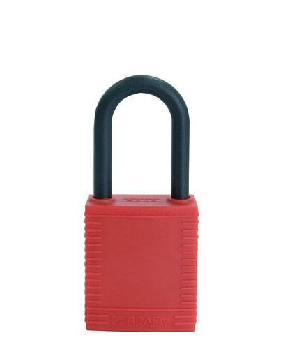 Serrure de sécurité DENIOS avec anse en plastique, rouge, non conductrice, 209-693