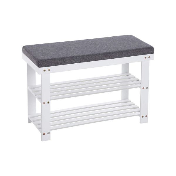 Banc à chaussures SONGMICS en bambou blanc-gris, LBS604W01