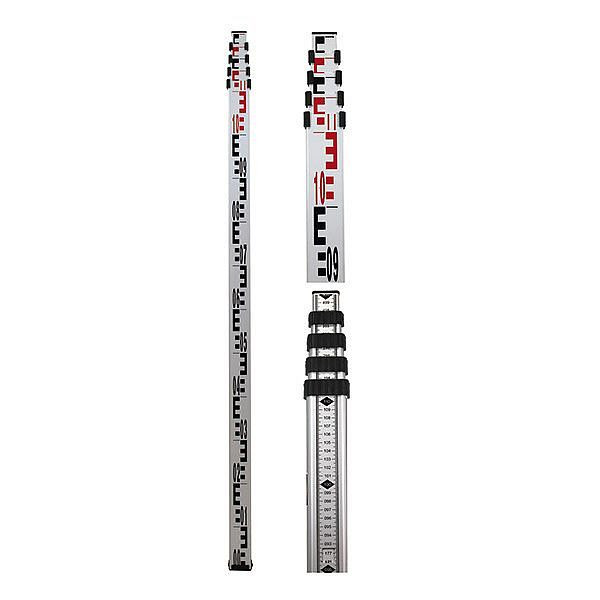 Mire de nivellement télescopique proNIVO en aluminium, 5 mètres, division inversée de bas en haut à l'arrière, 201-06-805M-RG