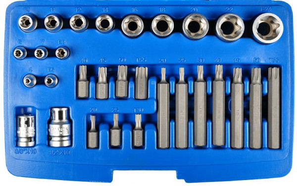Assortiment d'embouts en acier SW, 1/4"+3/8", profil T et E, 30 pièces, 04442L