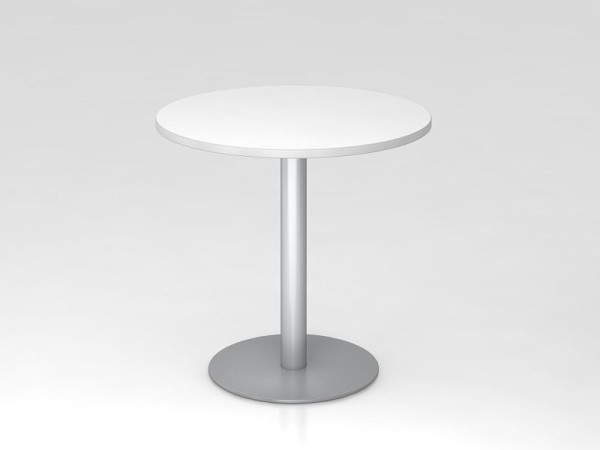 Table de réunion Hammerbacher 80cm ronde blanc/argent, structure argentée, VSTF08/W/S