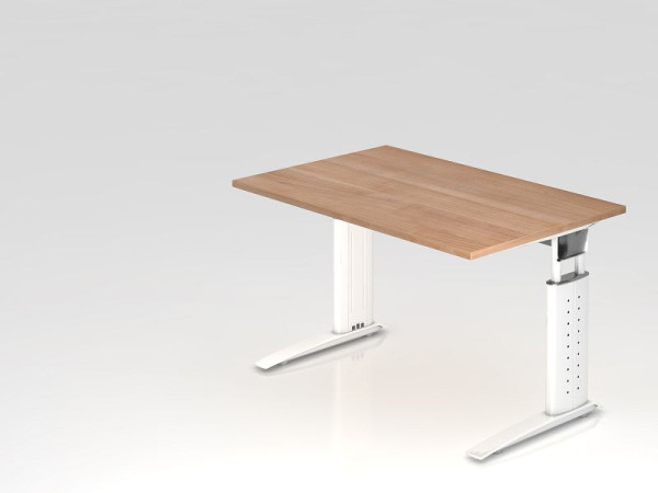 Bureau Hammerbacher pied C 120x80cm noyer/blanc, hauteur de travail 68-86 cm réglable, VUS12/N/W