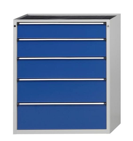 Armoire à outils ANKE; 1060 x 675 x 1280 mm; RAL 7035/5010; Baignoire avec tapis antidérapant; 5 tiroirs 180, 210, 240, 270, 300 mm, 610.512
