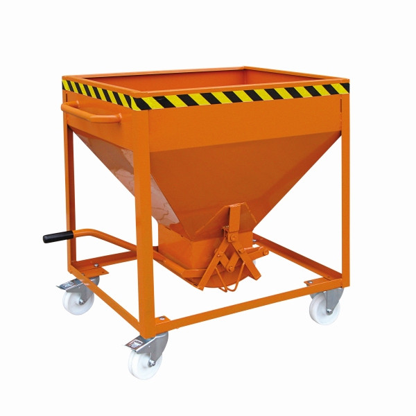 Conteneur silo industriel Eichinger sur roues, bec central pouvant être actionné avec un levier, 300 litres, orange pur, 20510400000000