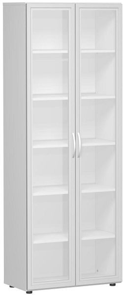 Armoire à double porte geramöbel avec portes en verre satiné dans un cadre en bois, avec pieds, y compris amortisseur de porte, 800x420x2160, gris clair, S-386821-GTL
