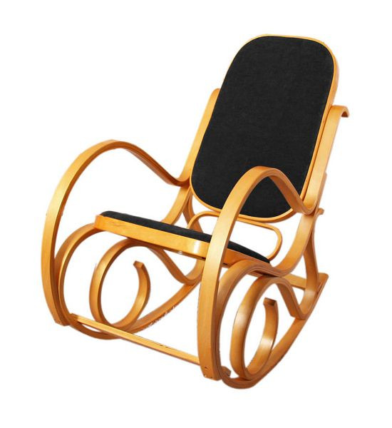 Chaise à bascule Mendler M41, chaise à bascule, chaise TV, bois massif, aspect chêne, simili cuir noir, 12259