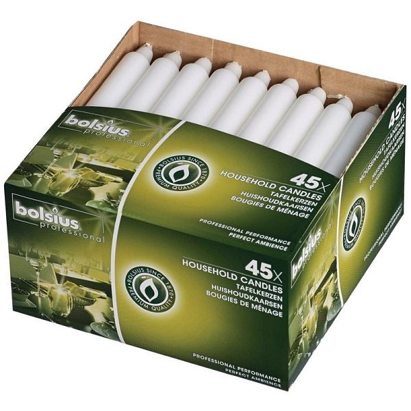 Bougies Bolsius blanches 17,7 cm, UE : 45 pièces, P963