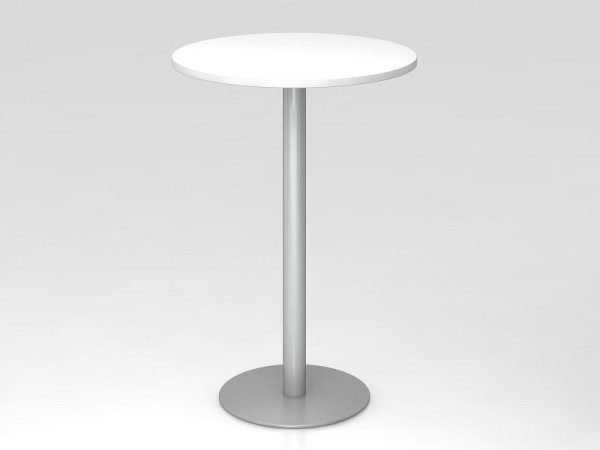 Table de bar Hammerbacher 80 cm ronde blanc/argent, structure argentée, VSTH08/W/S