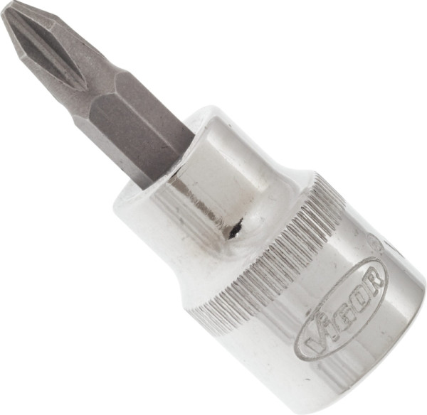 Embout de tournevis VIGOR, carré creux 10 mm (3/8 pouce), profil Phillips PH, PH2, V2293N