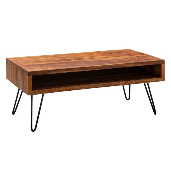 Table basse Wohnling 100 x 40 x 50 cm bois massif Sheesham / métal, WL5.969
