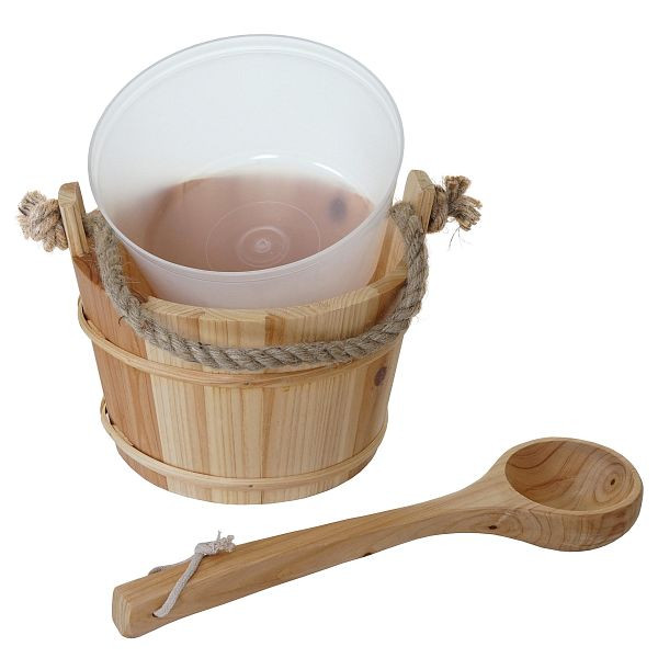 Seau de sauna Mendler avec insert HWC-B26, accessoires de sauna, seau de sauna, infusion de louche de sauna, bois de pin 3,5 L, marron clair, 57561
