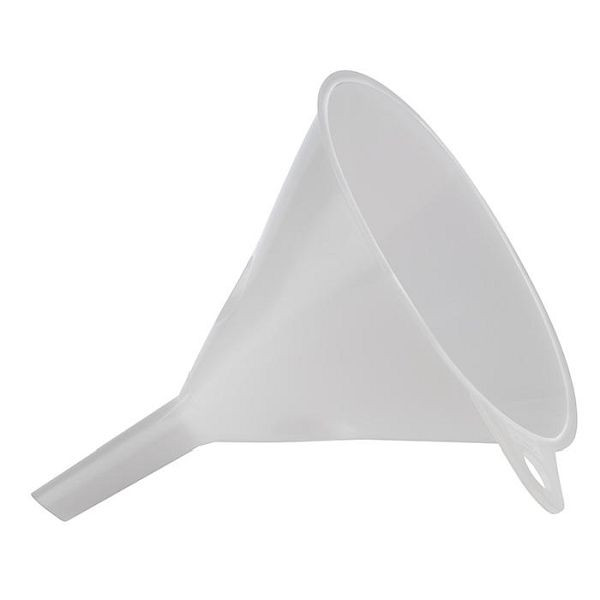 Entonnoir APS, Ø 12 cm, hauteur : 14,5 cm, polyéthylène, blanc, passage : Ø 12 mm, avec boucle de suspension, 30068