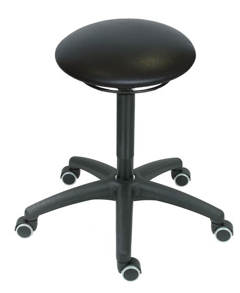 Tabouret de travail Lotz, assise en similicuir noir, en forme de champignon, déverrouillage par anneau, base stable en plastique noir, hauteur d'assise 500-690 mm, 3520.17