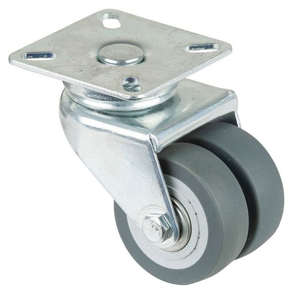 Appareil à rouleaux BS double rouleau, largeur de roue 2x18 mm, roue Ø 50 mm, capacité de charge 60 kg, caoutchouc gris, roulement à billes, plaque, lot de 4, B100.A85.050