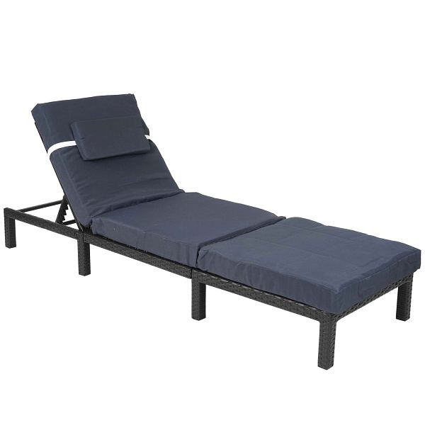 Chaise longue en poly-rotin Mendler HWC-A51, chaise longue de relaxation, chaise longue de jardin, anthracite premium, coussins gris, 59609