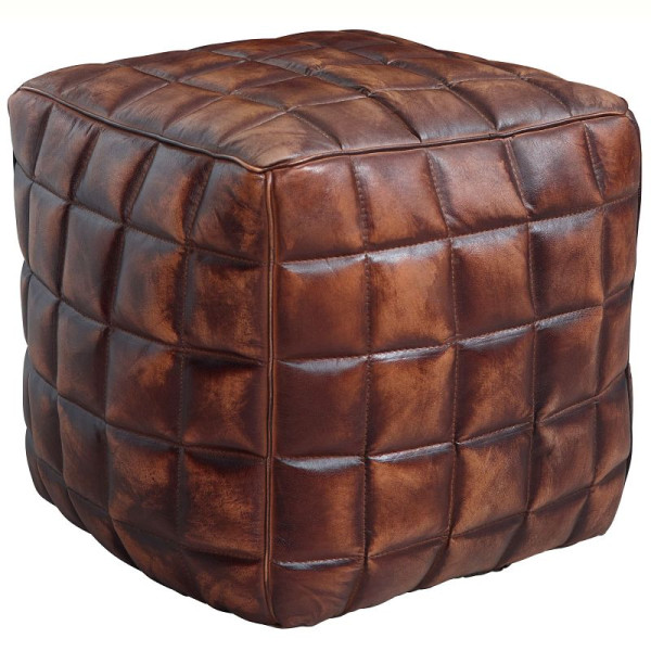 Wohnling siège cube STANLEY cuir véritable marron 39 x 41 x 39 cm pouf salon, WL5.331