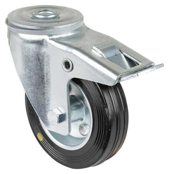 Rouleau de transport BS rollers avec frein, largeur 30 mm, Ø100 mm, jusqu'à 70 kg, bande de roulement en caoutchouc noir, roulement à rouleaux, lot de 2, L121.B58.100