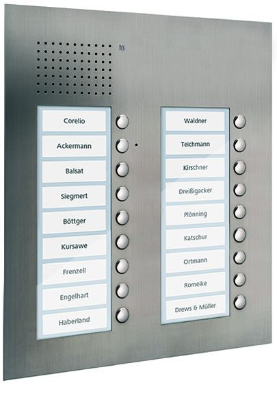 Station extérieure audio TCS série PUK 18 boutons de sonnette (alignés à droite), 2 colonnes, UP en acier inoxydable, PUK18/2-ES