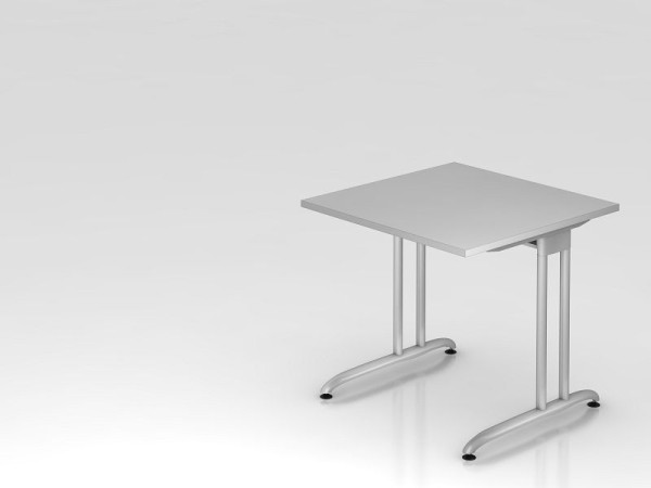 Bureau Hammerbacher pied C 80x80cm gris, chemin de câbles horizontal, hauteur de travail 72 cm, VBS08/5/S