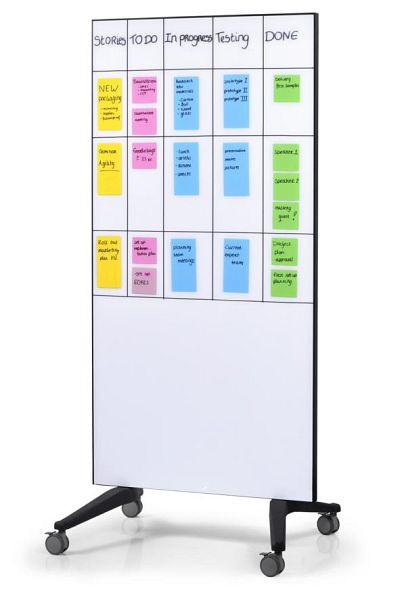 Tableau en verre Legamaster Mobile blanc, double face, sur roulettes, 90 x 175 cm, 7-105100