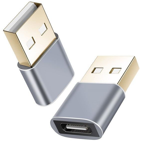 Adaptateur Helos, prise USB 2.0 Type-C™/fiche USB 2.0, PREMIUM, gris foncé, 304282