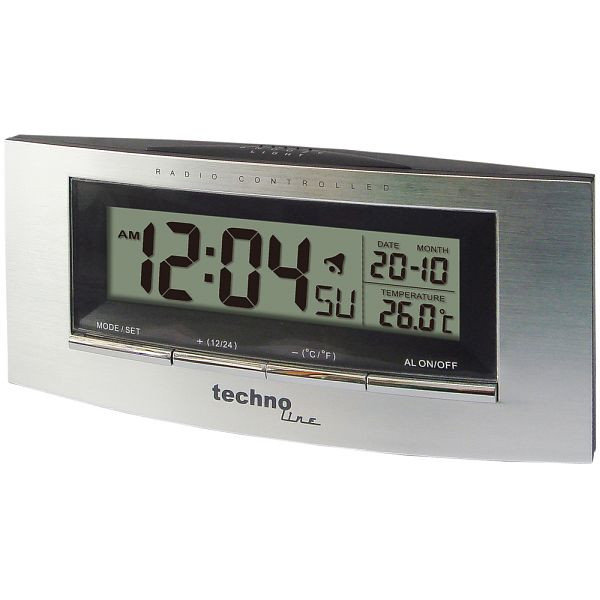 Réveil radio-piloté Technoline, horloge radio-pilotée DCF-77 avec possibilité de réglage manuel, dimensions : 140 x 63 x 35 mm, WT 182