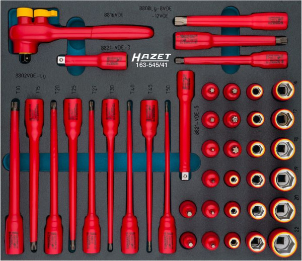 Jeu de clés à douilles Hazet, isolation de protection, carré creux 10 mm, profil de traction à six pans extérieurs, profil TORX® intérieur, profil à six pans intérieurs, 163-545/41
