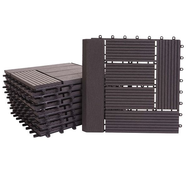 Carrelage de sol Mendler WPC Rhône + finition, balcon/terrasse aspect bois, 11x chaque 30x30cm = 1m² Premium, décalage anthracite, 77632