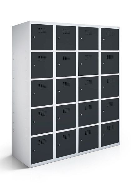 Armoire vestiaire KEMMLIT 4 compartiments et 20 portes 30cm avec fond fermé, gris anthracite 7016, loquet tournant, 100748