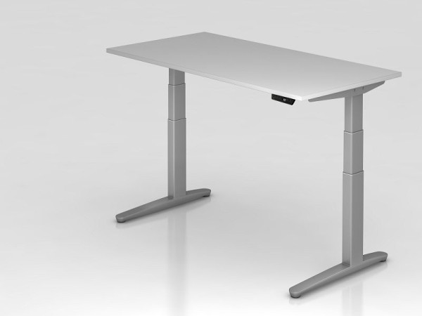 Bureau assis-debout électrique Hammerbacher 160x80cm gris/argent, forme rectangulaire, VXBHM16/5/SS