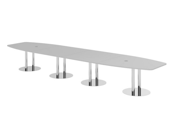 Table de conférence Hammerbacher KT52S, 520 x 130 cm, plateau : gris, épaisseur 25 mm, avec quatre pieds colonnes chromés, 7,6/70 cm, hauteur de travail 74 cm, VKT52S/5/C