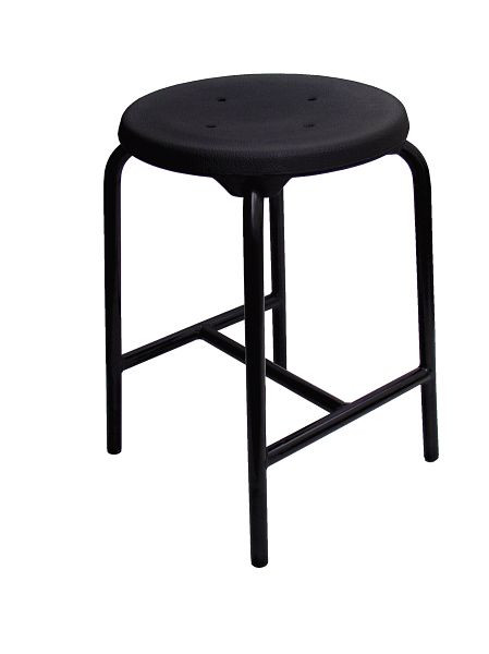 Lotz Tabouret à jambe de force en H, assise PU noir ø 350mm, hauteur d'assise 500mm, structure en tube d'acier avec repose-pieds supplémentaires, couleur de la structure noire, 3150.01