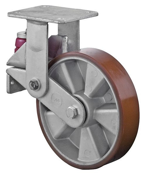 Roulettes BS Roulette robuste à ressort, roulette fixe, largeur 50 mm, Ø200 mm, jusqu'à 600 kg, polyuréthane coulé 95 Shore A, aluminium, roulement à billes, T110.B90.200